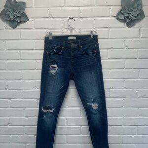 LOFT Dark Blue Distressed Modern Skinny Jeans